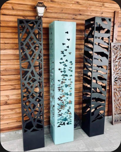 Decorative laser-cut metal pillars